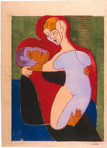 Ernst Ludwig Kirchner Lovers (The Hembusses)- colour-woodcut France oil painting art